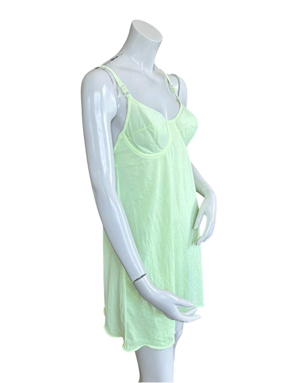 Vintage 80s Formfit Rogers Pale Lime Green Babydoll Underwire Lingerie Dress 36A - Picture 4 of 13